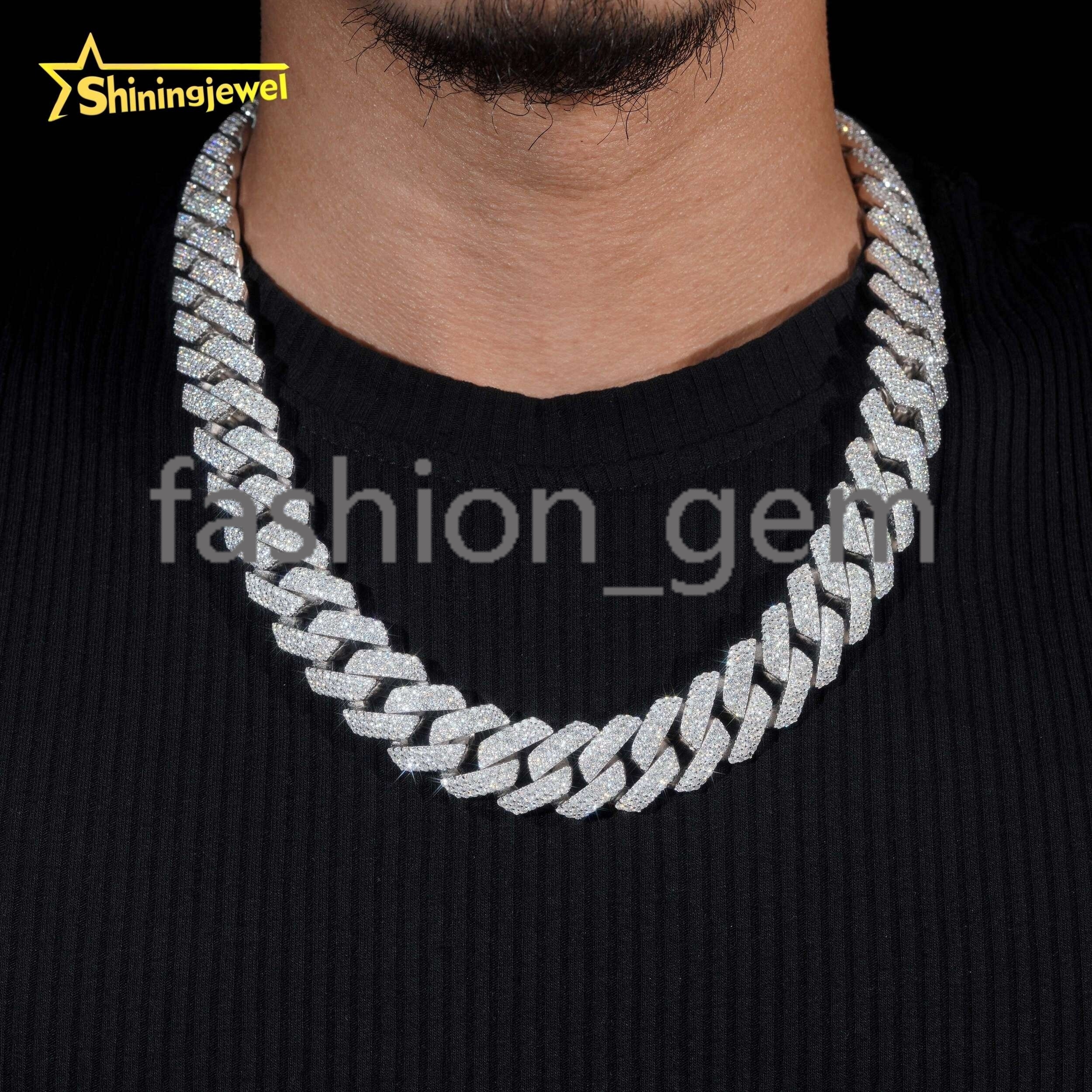 GRA Certificate Solid Hip Hop 20mm Iced Out Mens Miami 925 Silver Moissanite Cuban Link Chain