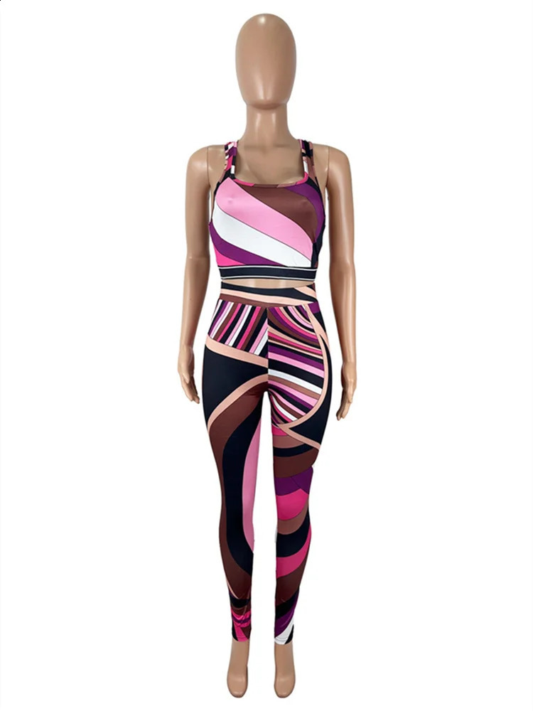 Weird Puss Fashion Patchwork 2 Piece Set Women Square Collar Tank TopsSkinny Peach Hip Pants Midnight Sexy Club Party Outfits 250617