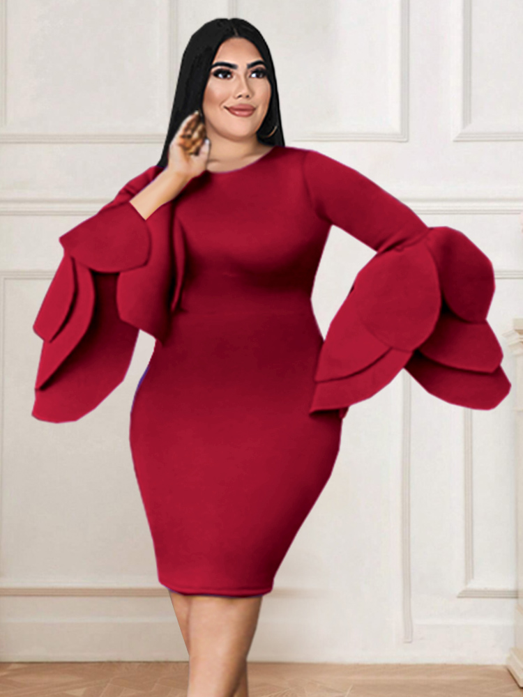 Purple Midi Dresses for Women Plus Size Long Ruffles Sleeve Elegant Formal Occasion Birthday Wedding Guest Evening Gowns