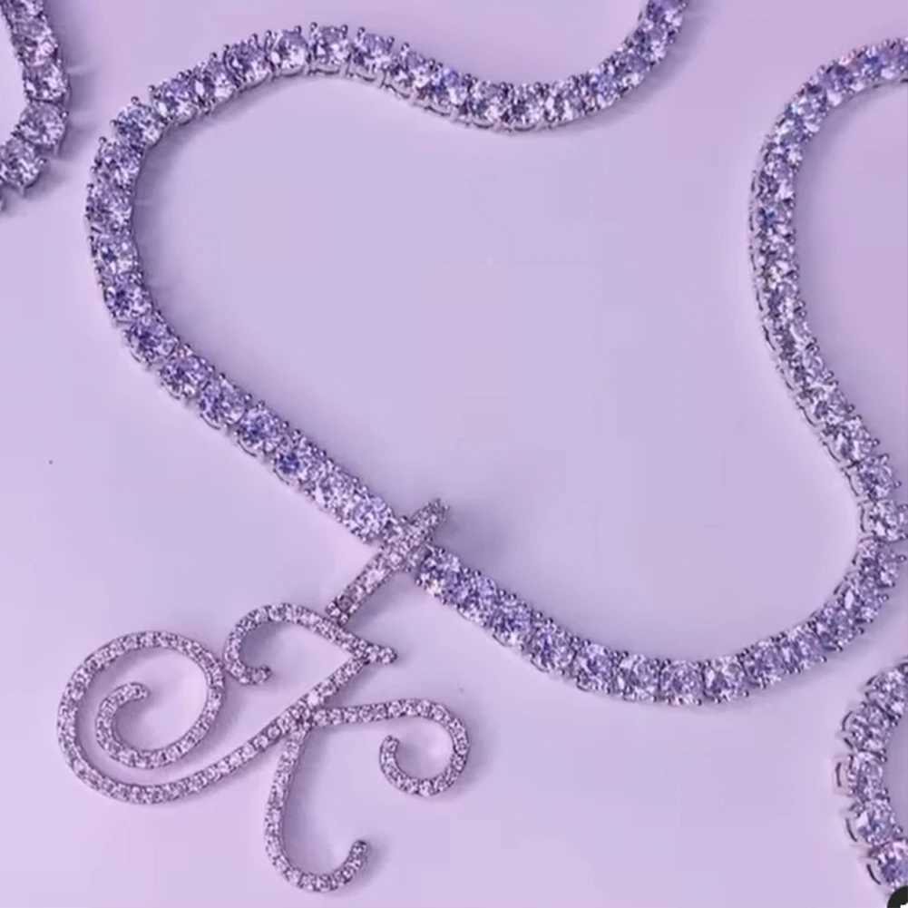 New Cursive Letters Cubic Zirconia Chain Initial Name Necklace Hip Hop Jewelry Gold Silver Color CZ 26 Alphabet Pendant Necklaces W250618
