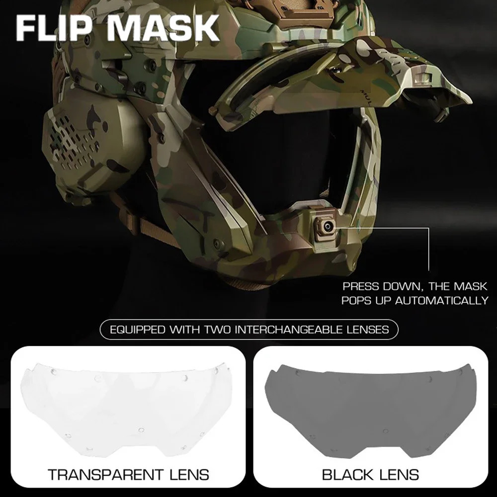 Airsoft Fast Helmet Tactical Militar WRonin Assault II Builtin HeadsetAntifog FanFlip MaskReplacement Lens 250611