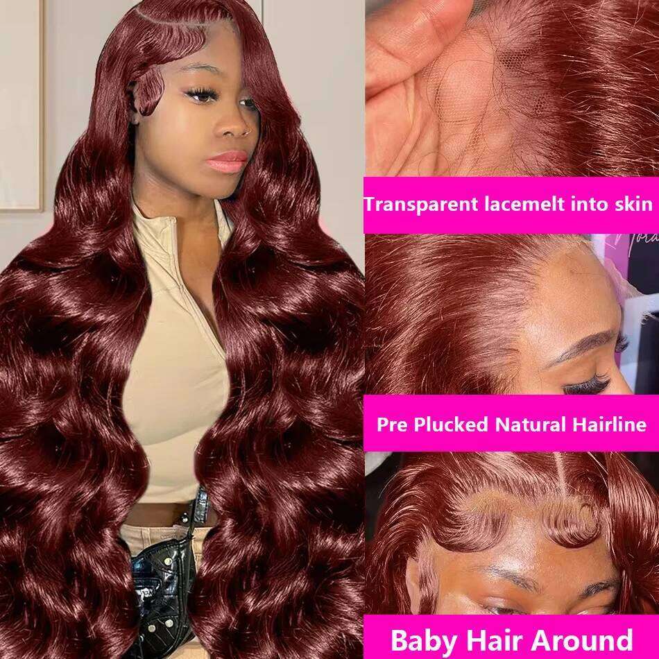 99J Bury 13x6 HD Body Wave Front Human Hair Wigs For Women P4/27 Highlight Ombre 13x4 Lace Frontal #4 Brown Colored Wig