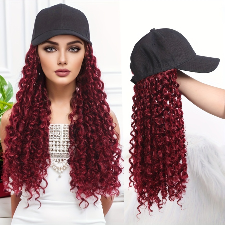 Afro-Style Long Curly Black Baseball Cap Wig All-in-One Small Spiral Noodle Curls Natural-Looking Synthetic Wig - In Stock