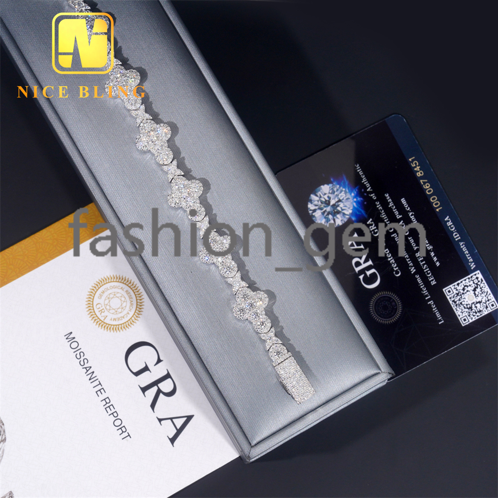 Nice Bling New Design Ice Out Diamond Jewelry 13MM Moissanite Bracelet 925 Sterling Silver Hip Hop Cuban Link Chain Bracelet