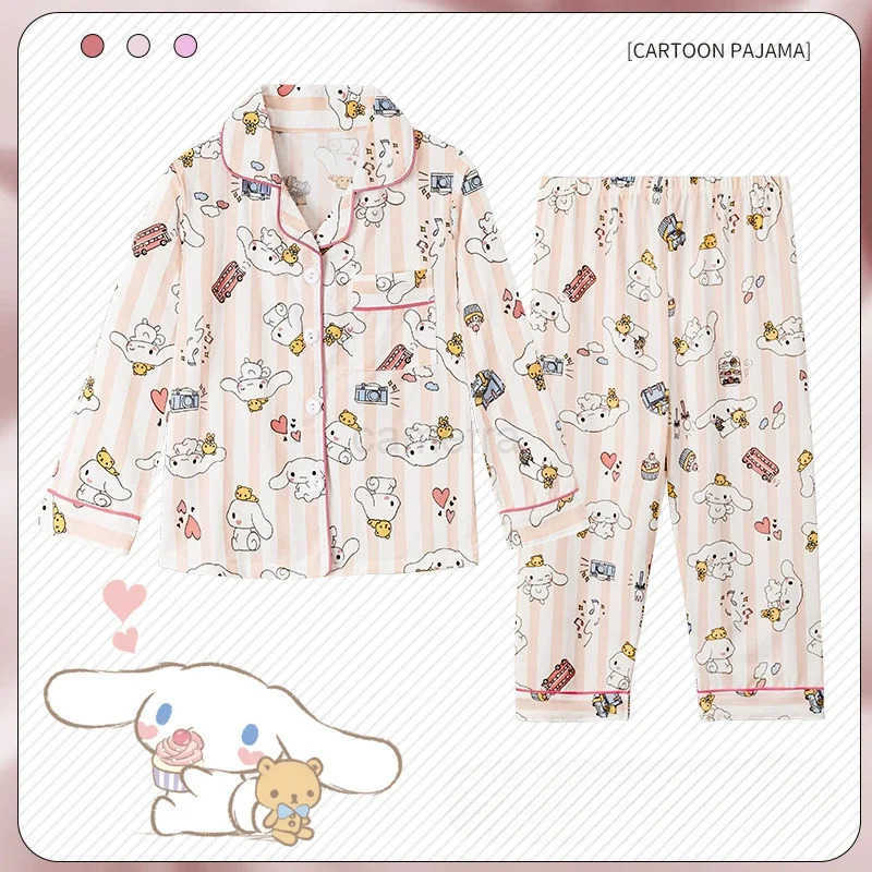 Sanrio Kawaii Sanrio Girls Pajama Sets Cartoon Long Sleeved Pocket Comfortable Night Clothes Set Soft Skin Friendly Homewear Autumn XJ250618XJ250618