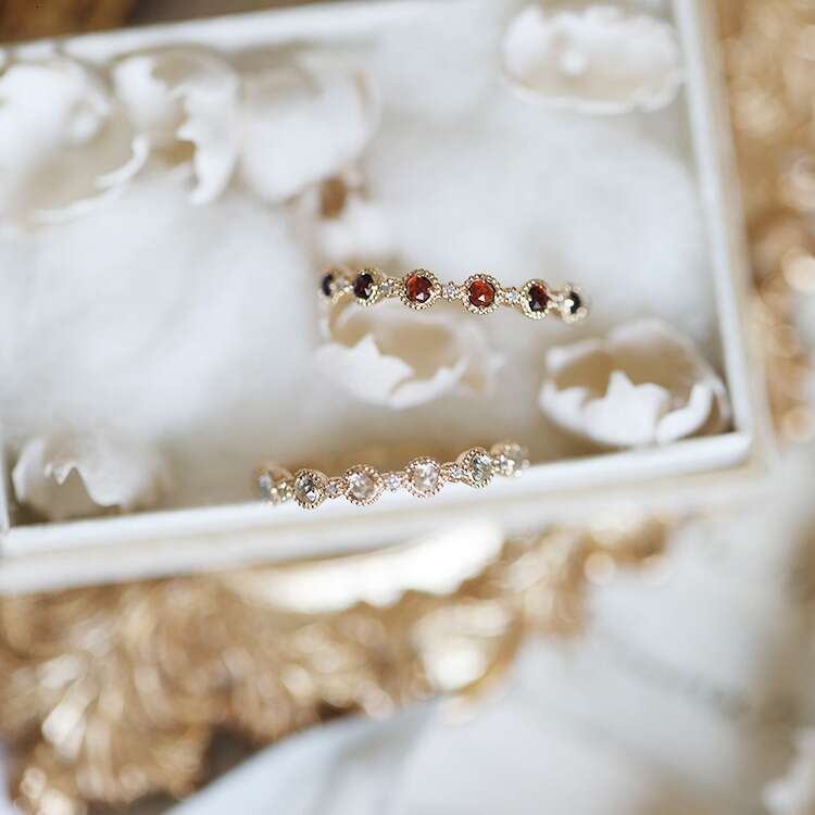 Dusk, Evening Star Super Beautiful Flower High Imitation Natural White Topaz Red Pomegranate Rare Rose Cut Light Luxury Ring