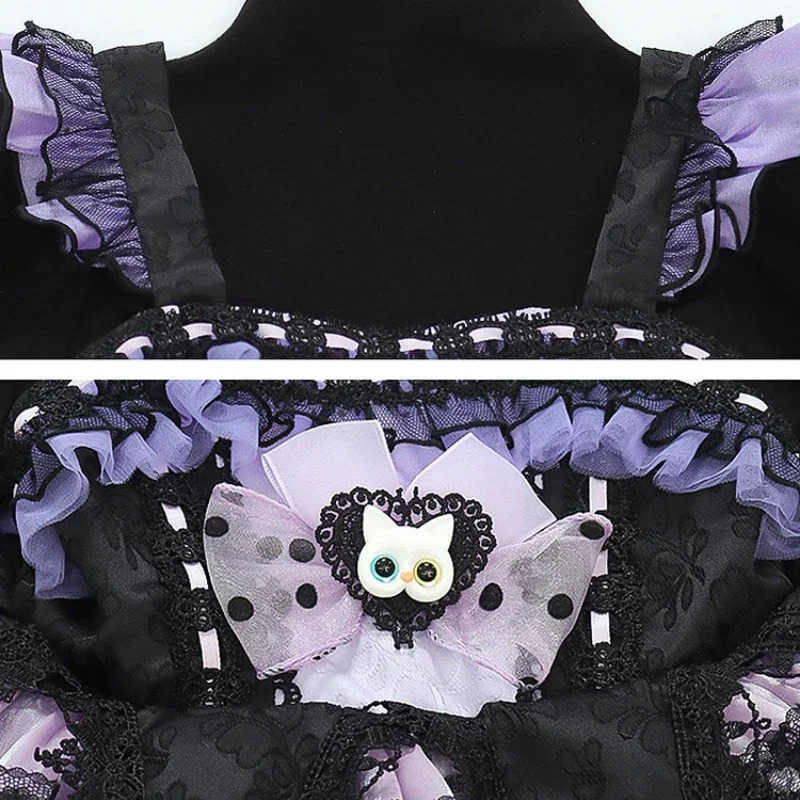 Sanrio Anime Sanrio Kuromi Childrens Dress CosPlay Dress Anime Academy Style Pleated Skirt Girl Princess Clothes Girl Birthday Gift XJ250618