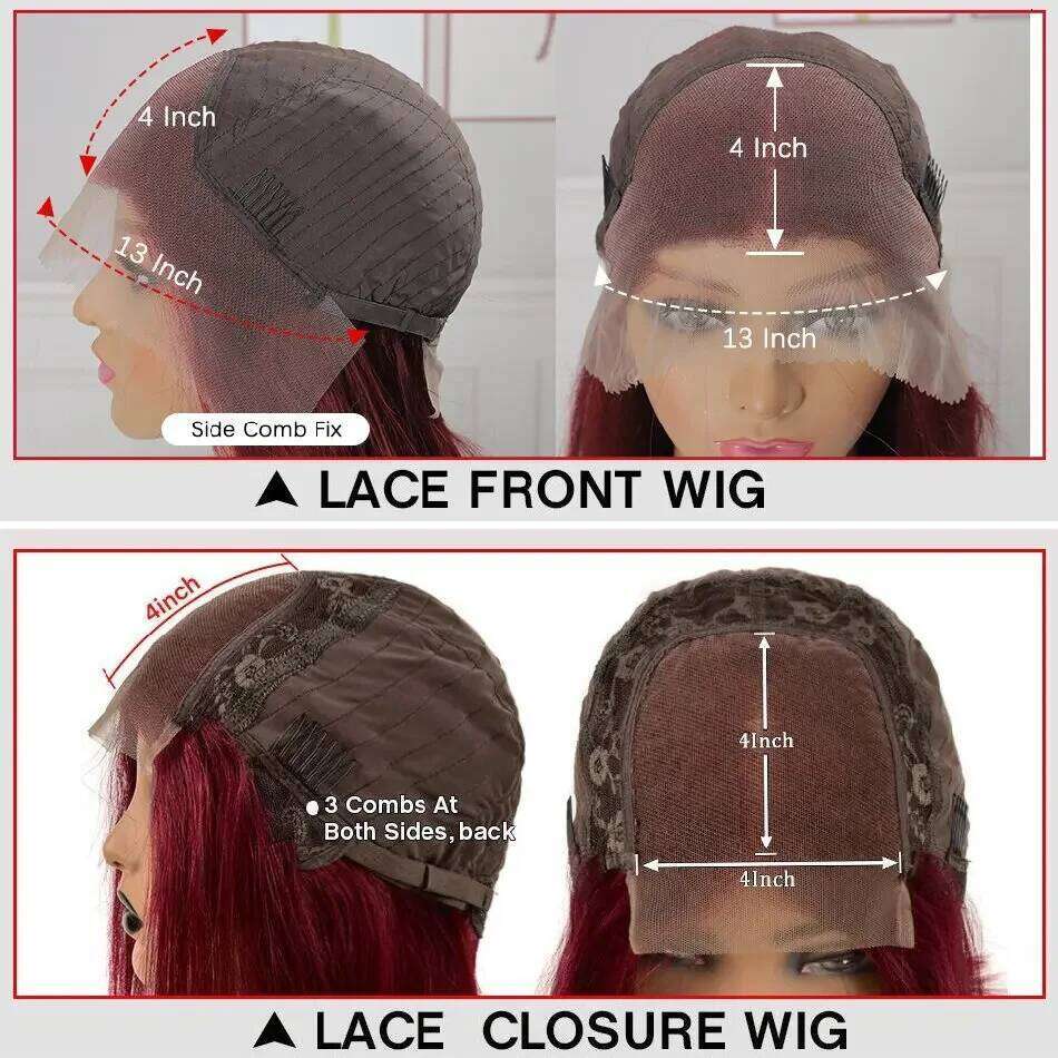 UNice 99J Straight Human Hair Pre Plucked 13x4 Frontal Bury Lace Front Wig US Free Shipping
