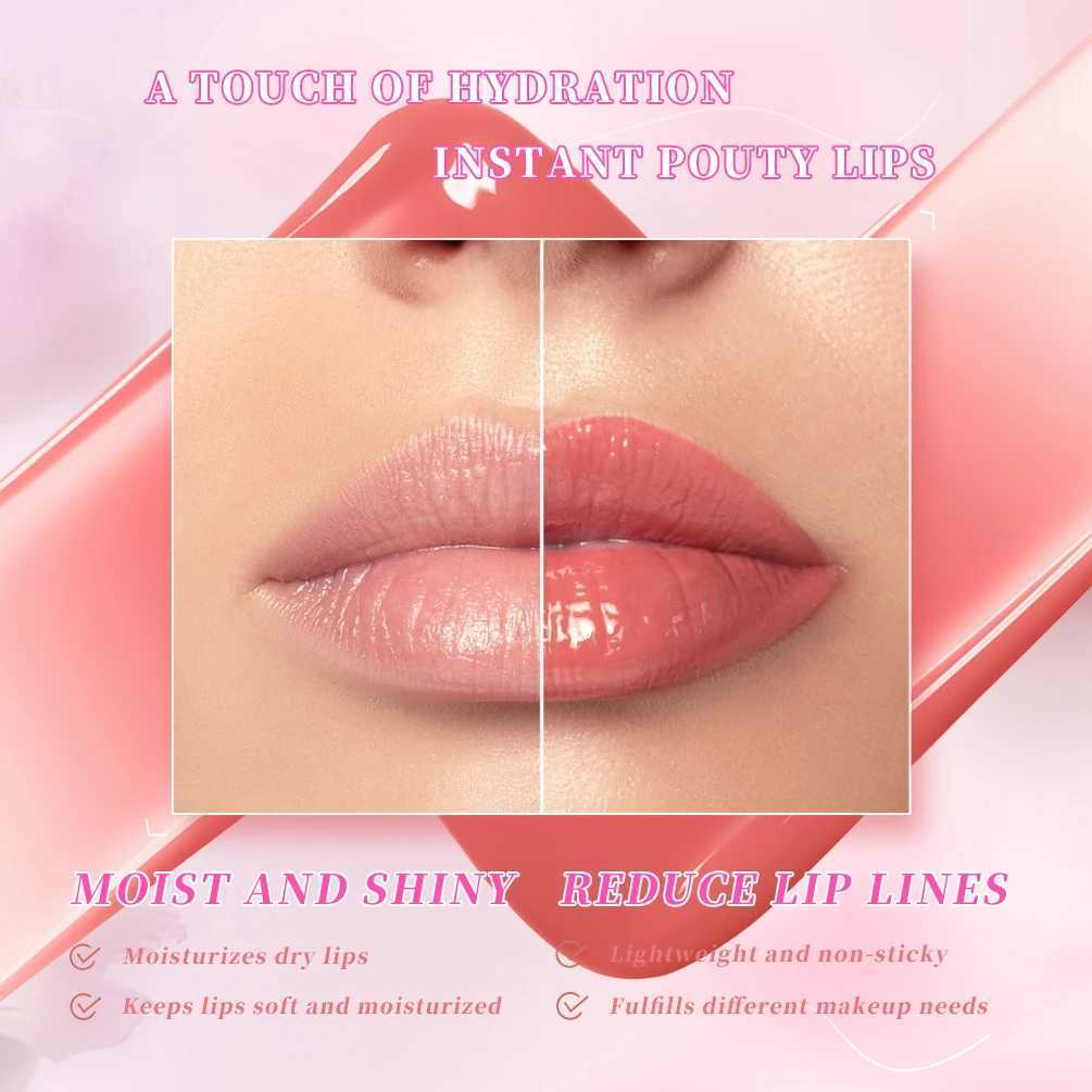 QIBEST Mirror Lip Gloss Liquid Lipstick Watery Clear Lip Glaze Moisturizing Lasting Lip Glaze Non-Sticky Plump Lip Tint Makeup XJ250618