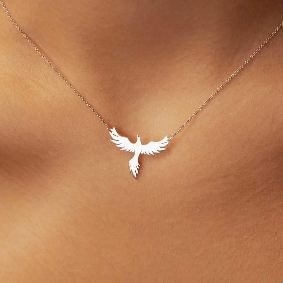 Dainty Rising Phoenix Pendant Necklace Stainless Steel Gold Plated Silver Fantasy Gold Bird Charm W250618