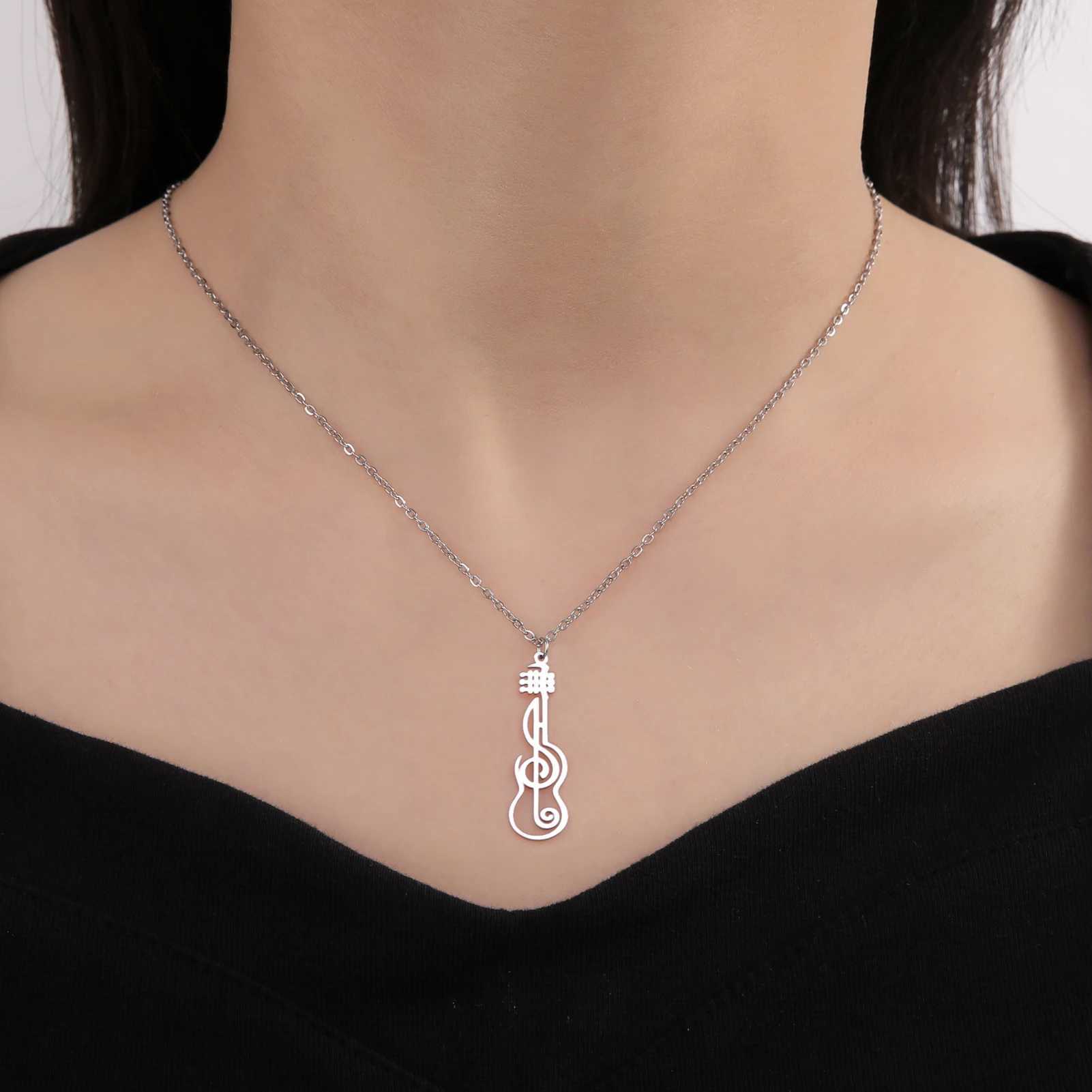 Unift Music Note Treble Clef Guitar Necklaces for Women Stainless Steel Pendant Trendy Music Jewelry Musician Violin Neck Chain W250618