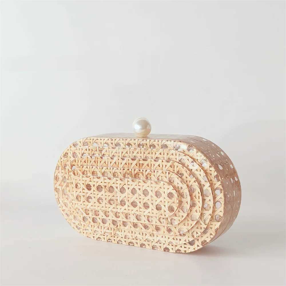 Lady Women Rattan Clutch Acrylic Egg Cane Bag Evening Wedding Party Purse Summer Beach Mini Female Handbag Designer Purse Z250618