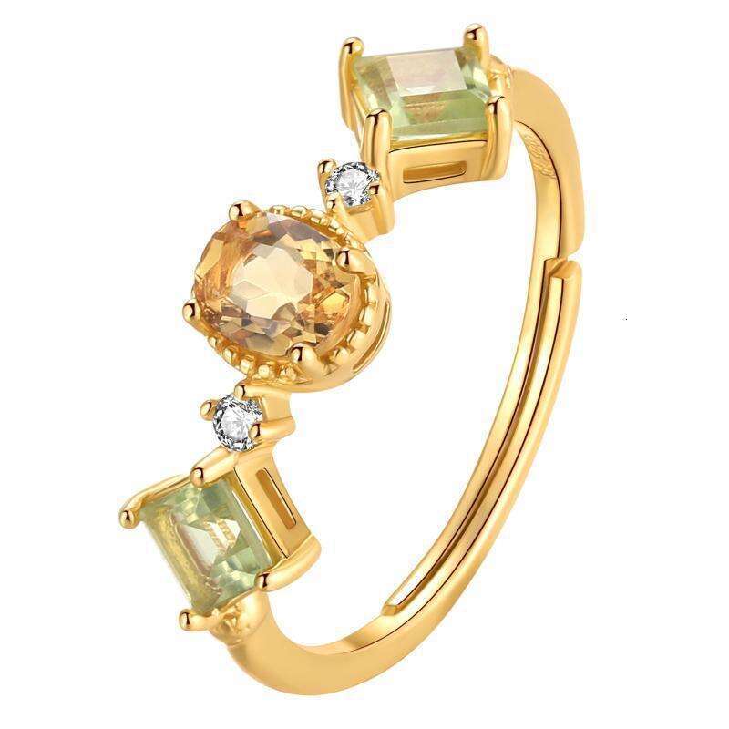 "Rapeseed Flower" Niche Design Anti-Yellow Crystal for Women Gold-Plated Simple Luxurious Ins Open Ring