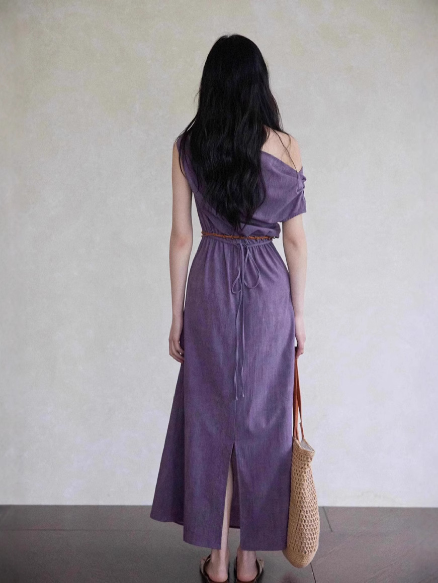 MM260 Women's Temperament Purple Design Waist Long Skirt