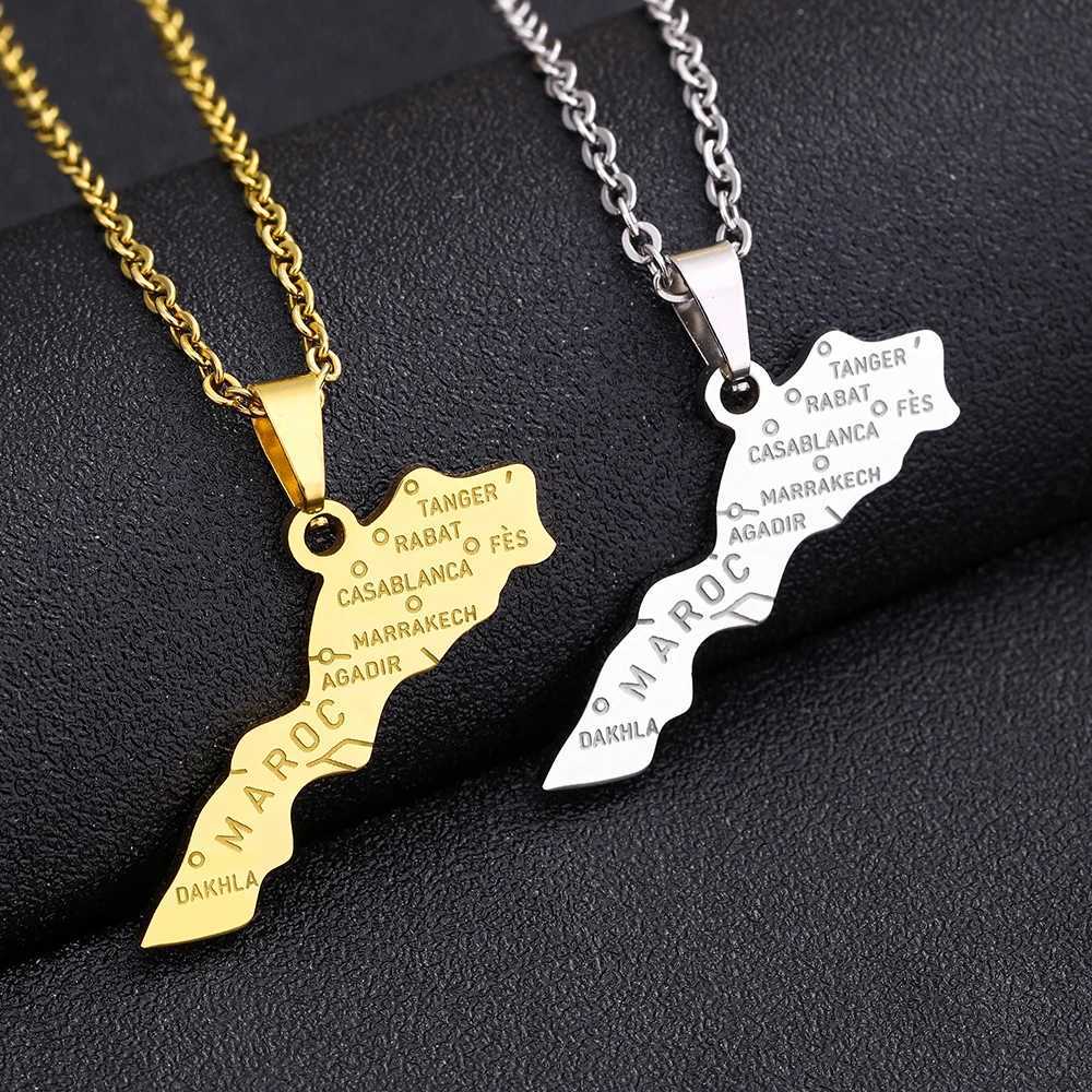 Morocco Map With City Pendant Necklace Stainless Steel For Women Girls Gold Silver Color Charm Fashion Female Choker Jewelry W250618