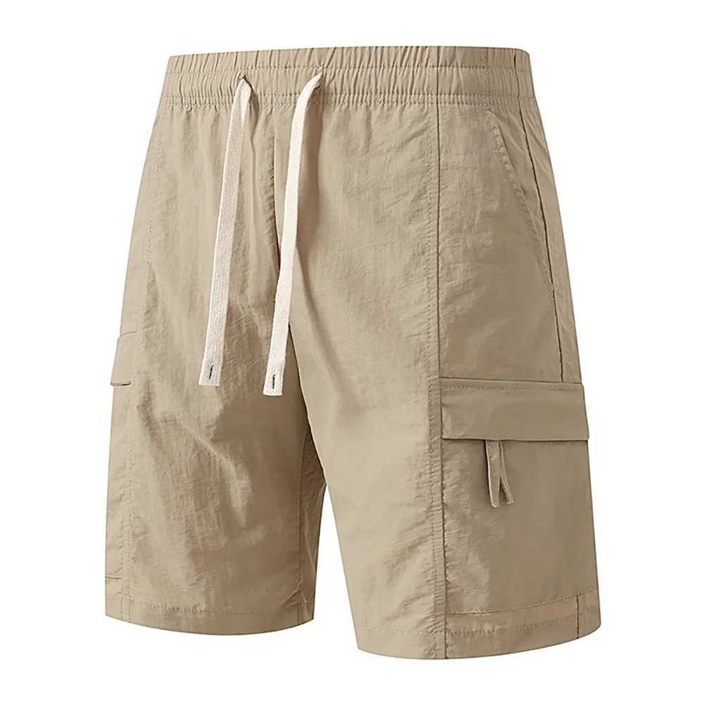 Summer New Mens Cargo Pants Ice Silk Breathable Shorts Elastic Waist Solid Color Cool Feeling Short Pants Fashion Streetwear XJ250618
