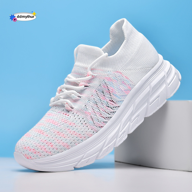Summer Autumn Women's Flyknit Mesh Breathable Ladies Casual White Soft Sole Lightweight Sports Jinjiang Shoes Plus Size ddmythur