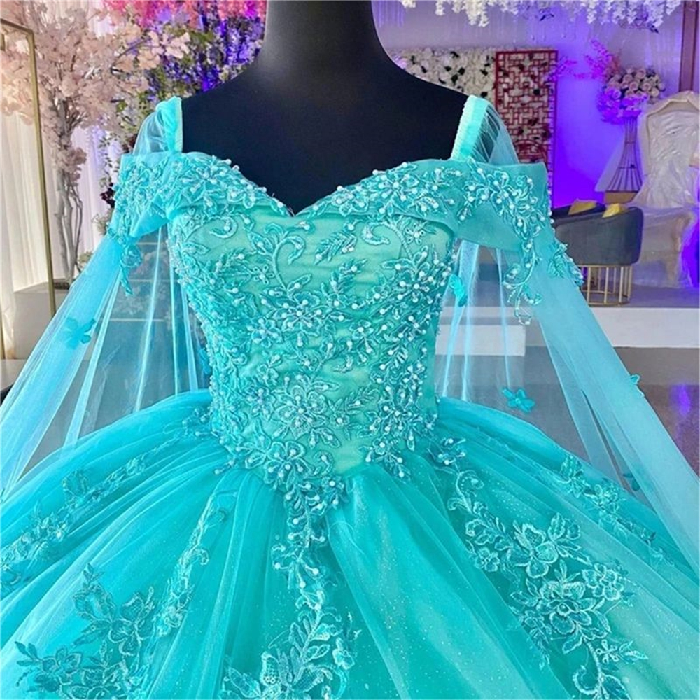 Ball Gown Quinceanera Dresses Wrap Appliques Sequins Sweetheart Tulle Lace-up Plus Size Sweet 15 16 Princess Birthday Party Gowns Vestidos De 15 Anos 