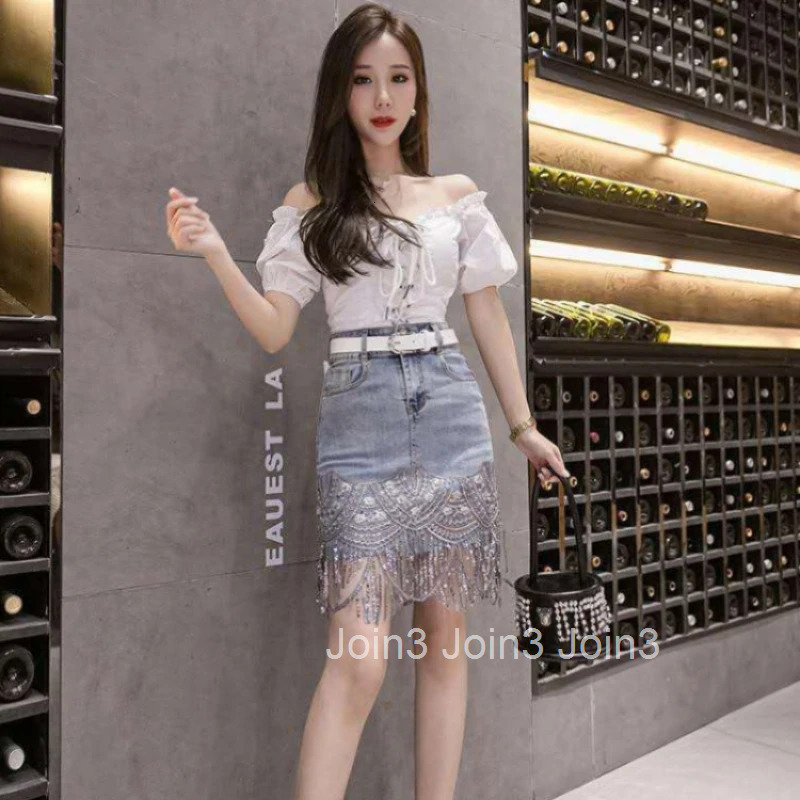 Patchwork Jeans Skirts for Women Fringe Mini Short Woman Denim Skirt 2025 Trend V Clothing Sales Modest High Quality Streetwear
