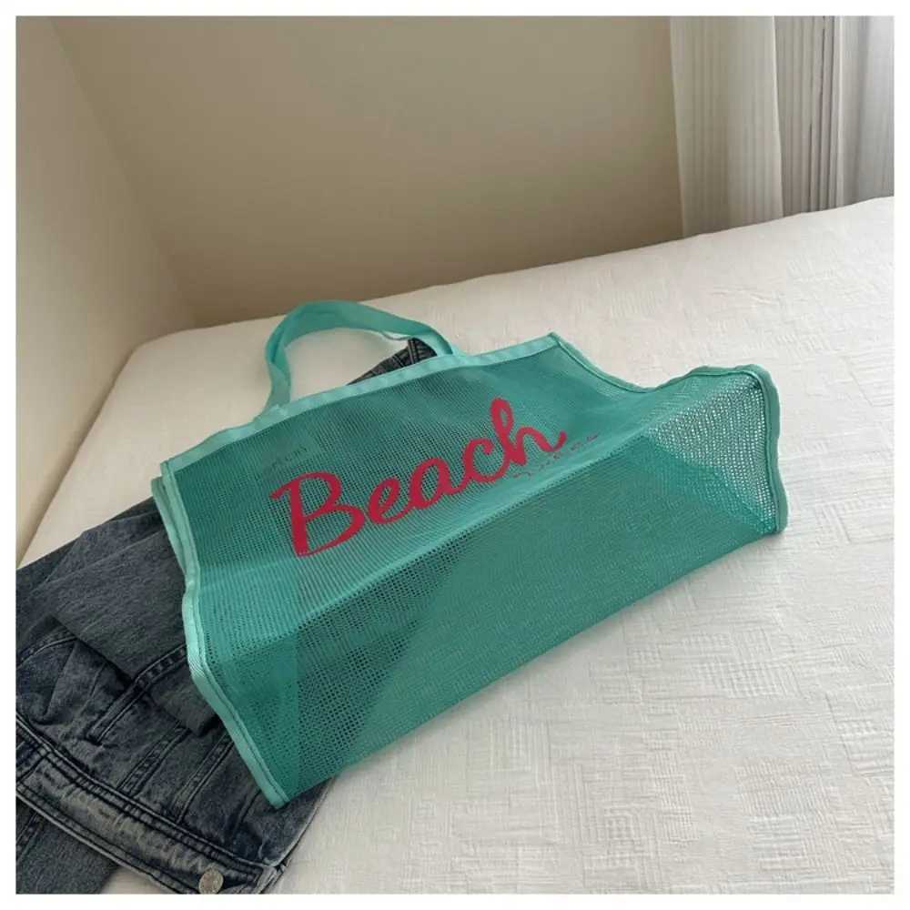 Large Capacity Beach Bag Letter Summer Transparent Mesh Bag Swimming Fitness Bag Mtifunctial Storage Bag Travel Shoder Bag B250618
