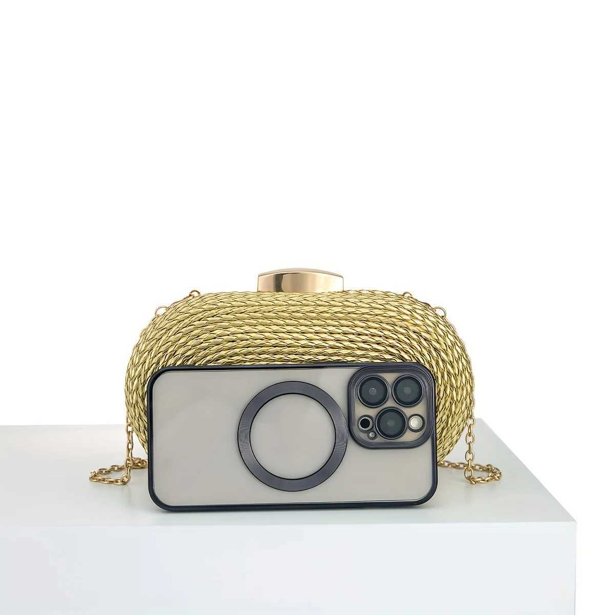 Gold Woven Clutch for Women Raffia Crochet Beach Rattan Casual Female Party Wedding Evening Bag New Summer Purse Handbags Z250618