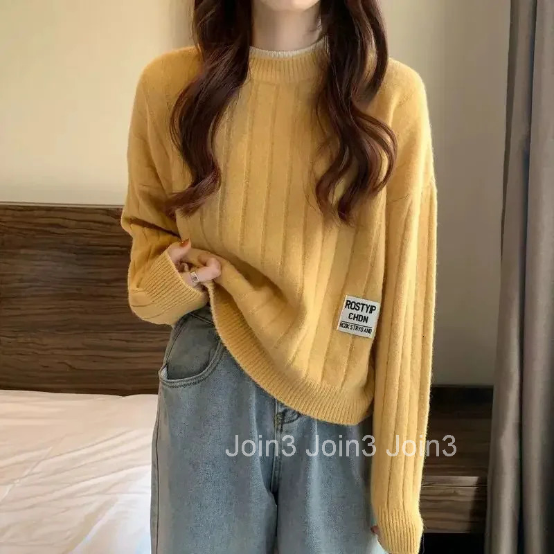 Ladies Sweaters Pink Crop Round O Neck Knitted Top for Women Short Pullovers Jersey Korean Style Trend 2025 Y2k Vintage Fashion