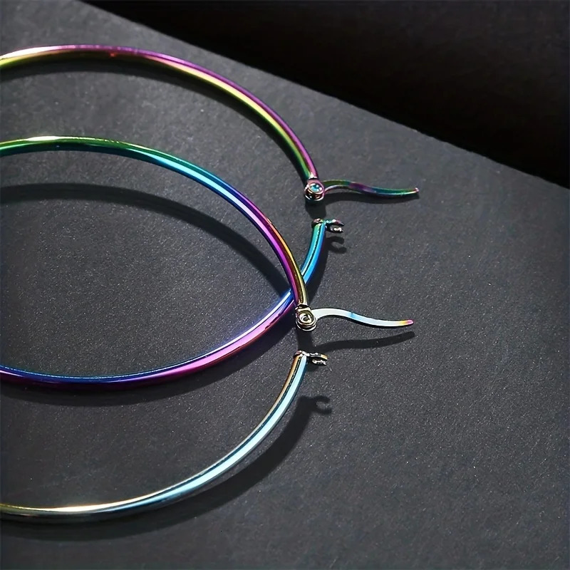 6 Pairs Fashion Simple Colorful Stainless Steel Hoop Earrings for Women Men Big Small Circle Round Ear Jewelry Size 10-40mm 250603