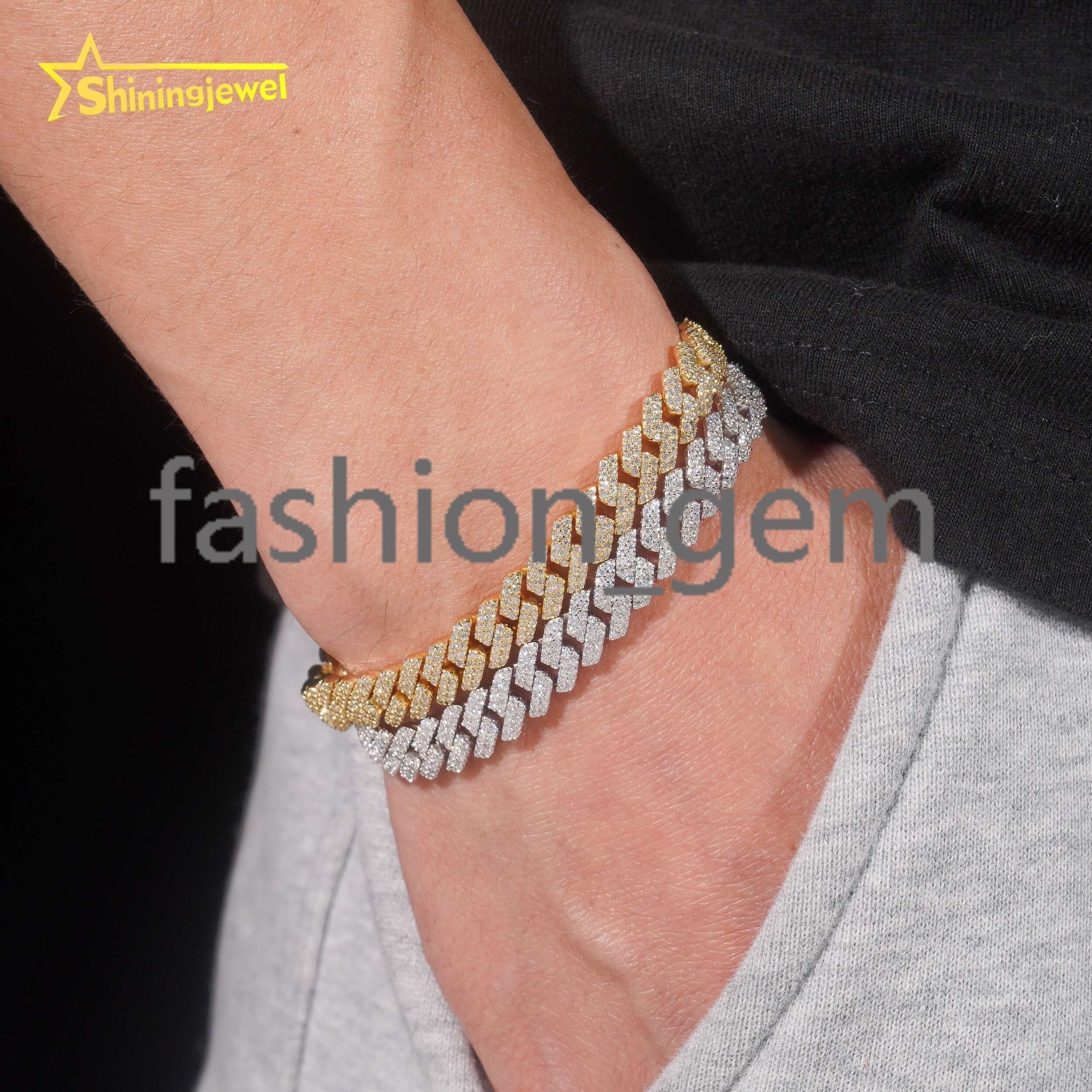 Ready to Ship Hot Sale 925 Sterling Silver 2 Rows 10mm Iced Out Moissanite Hip Hop Cuban Link Bracelets