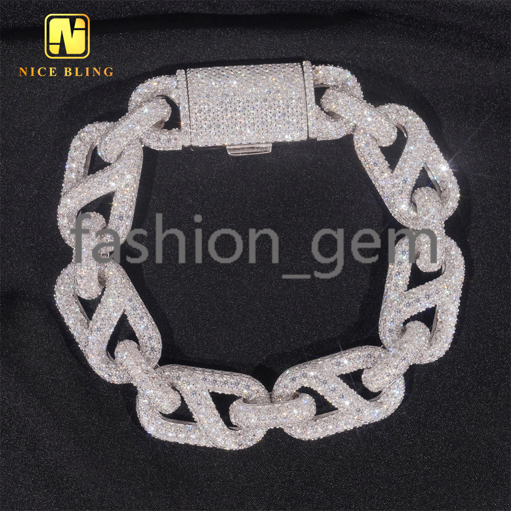 New Style Hip Hop Rapper Style 15mm Fully Iced Out 925 Silver Mens Moissanite Infinity Cuban Link Bracelet