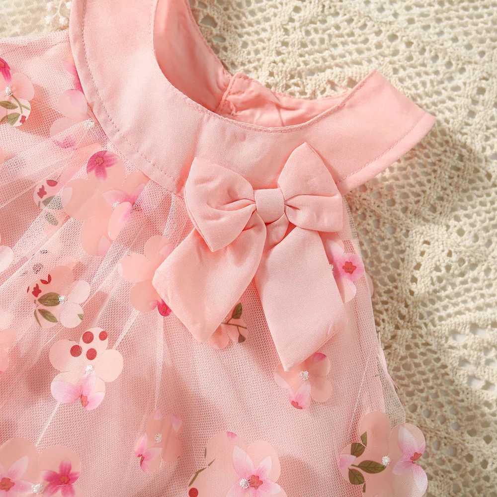 (0-3 Years Old) Summer Mesh All Over Flower Bow Baby Girl Dress Cute Sleeveless Girl Princess DressC250617