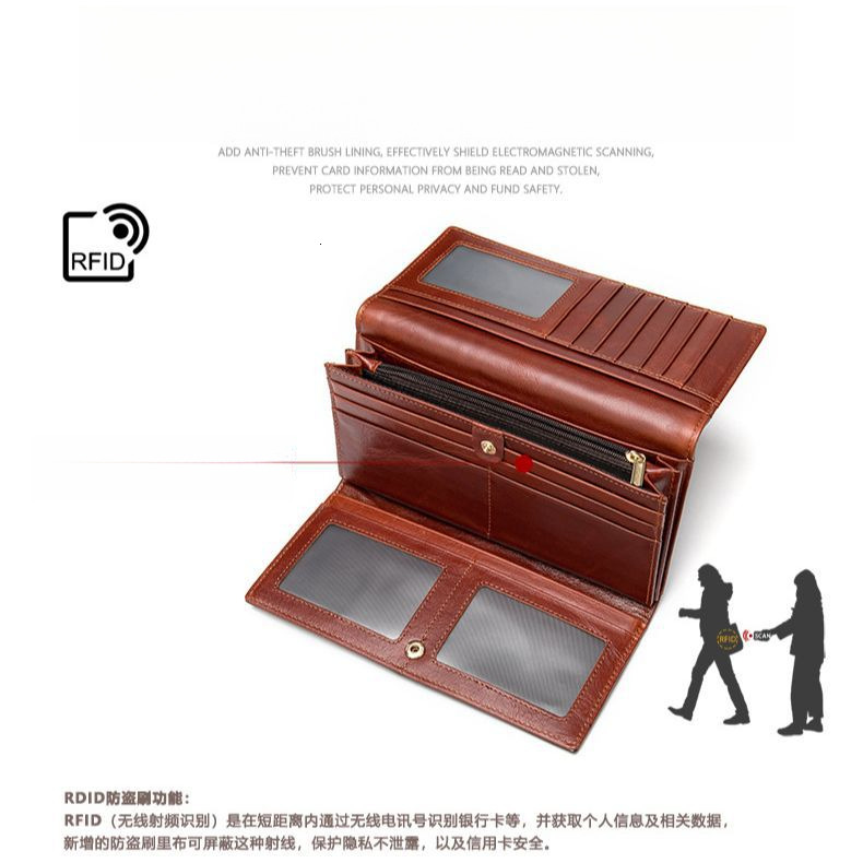 Free Shipping Designer Anti Magnetic Genuine Leather Women's Wallet Mid Length Luxury Bag Style Retro Women's Wallet Tote Bag