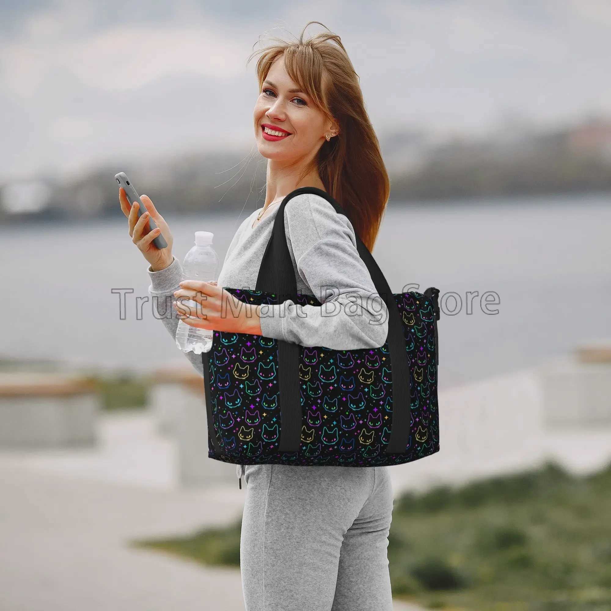 Cute Gradient Cat Travel Duffle Bag Large Weekender Overnight Bags for Women Men Teens Waterproof Carry on Shoulder Tote Bags W250618