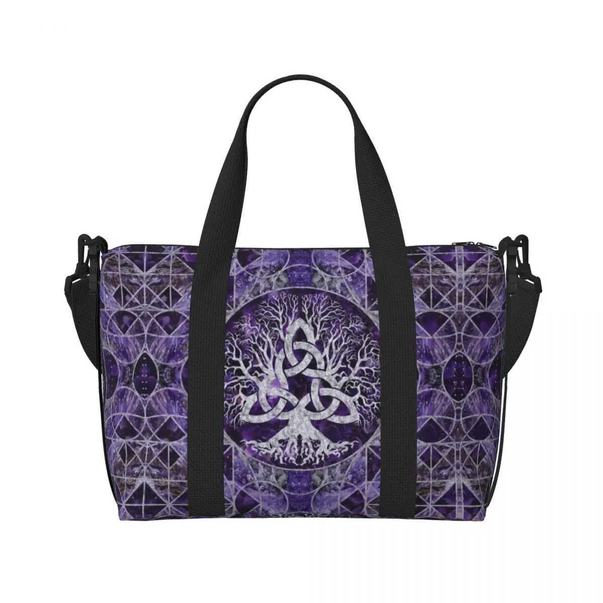 Custom Tree Of Life With Triquetra Groceries Shopping Tote Bag Women Big Capacity Viking Norse Yggdrasil Beach Gym Travel Bags W250618