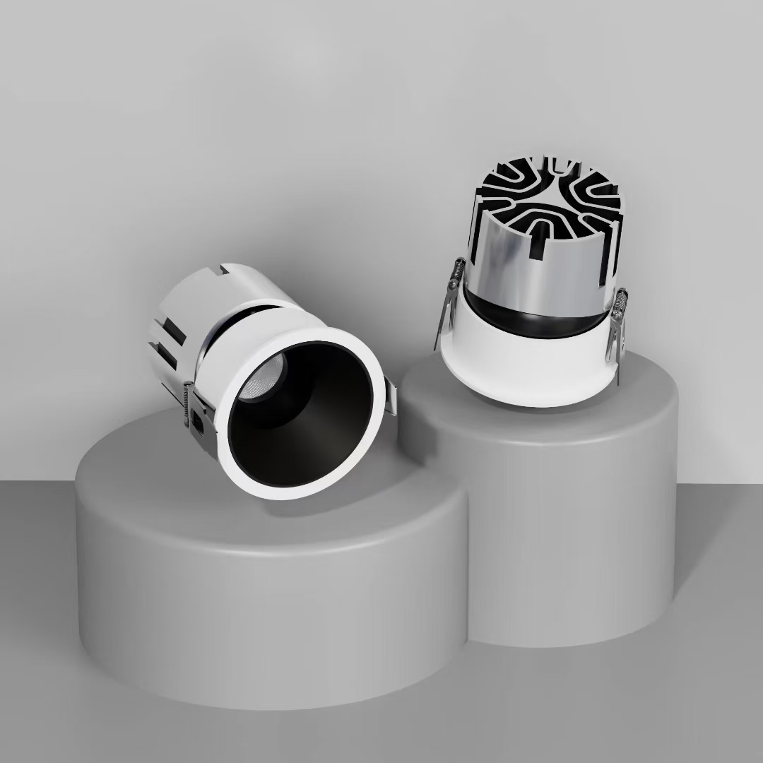Invisible frameless recessed LED downlight with narrow edge and deep cup, anti-glare, embedded in ceiling