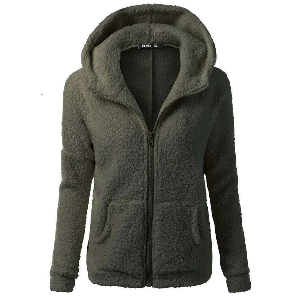 Women's Wool Hooded Jacket, Loose Solid Color Coat with Pocket, Classic Windproof Zipper Sweater, Autumn and Winter, 2022