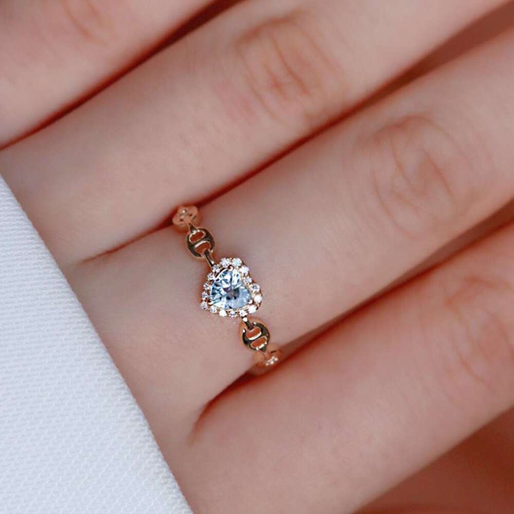 Heart-Shaped High Imitation Aquamarine Pig Nose Personality Exquisite Fashionable Temperament Versatile Light Luxury Ring