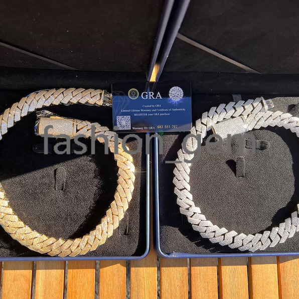 Top Selling Hiphop Moissanite Cuban Chain 3 Row 15mm Gold Plated 925 Silver Vvs Moissanite Cuban Link Chain