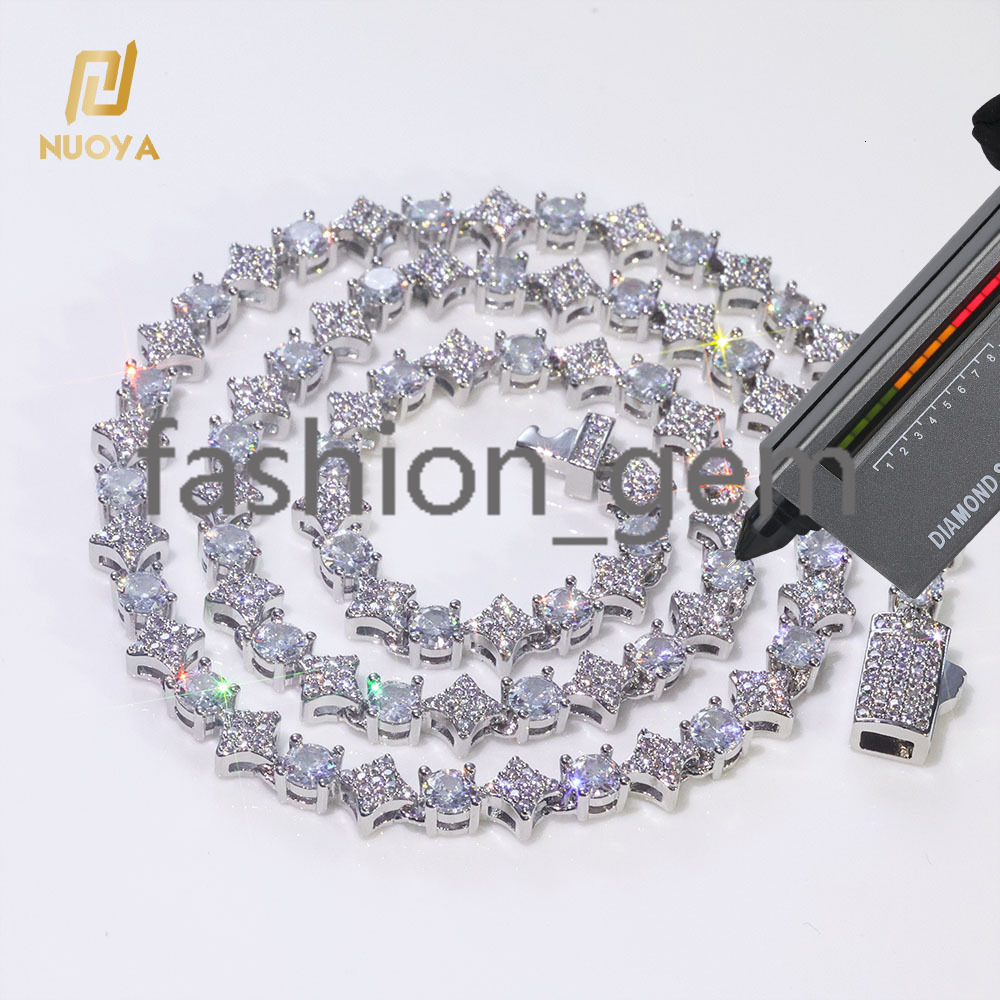 Hiphop Custom Star Shape Round Cut Shiny VVS Moissanite Chain 6mm 925 Sterling Silver Tennis Chain Womens Fine Jewelry