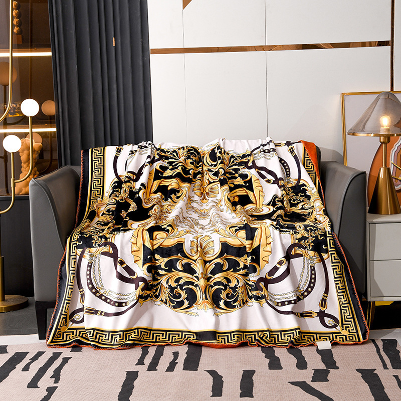 Designer thickened double layer composite high weight polyurethane digital printing European American light luxury blanket