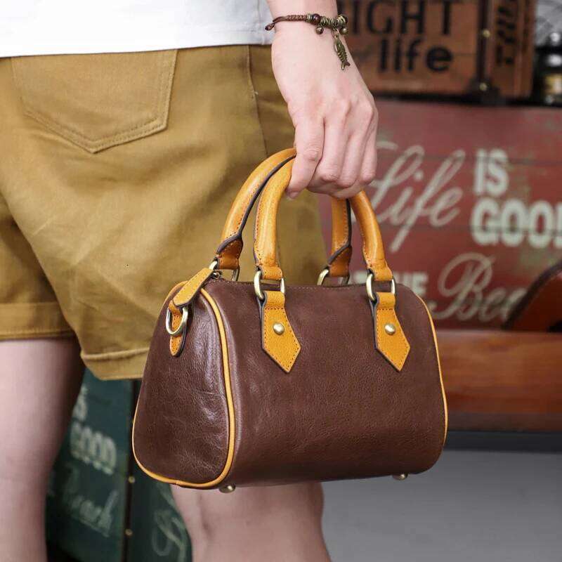 Classic Boston Shoulder Bags For Women Crossbody Shopper Fashion And Vintage Genuine Leather Ladies Female Handbags