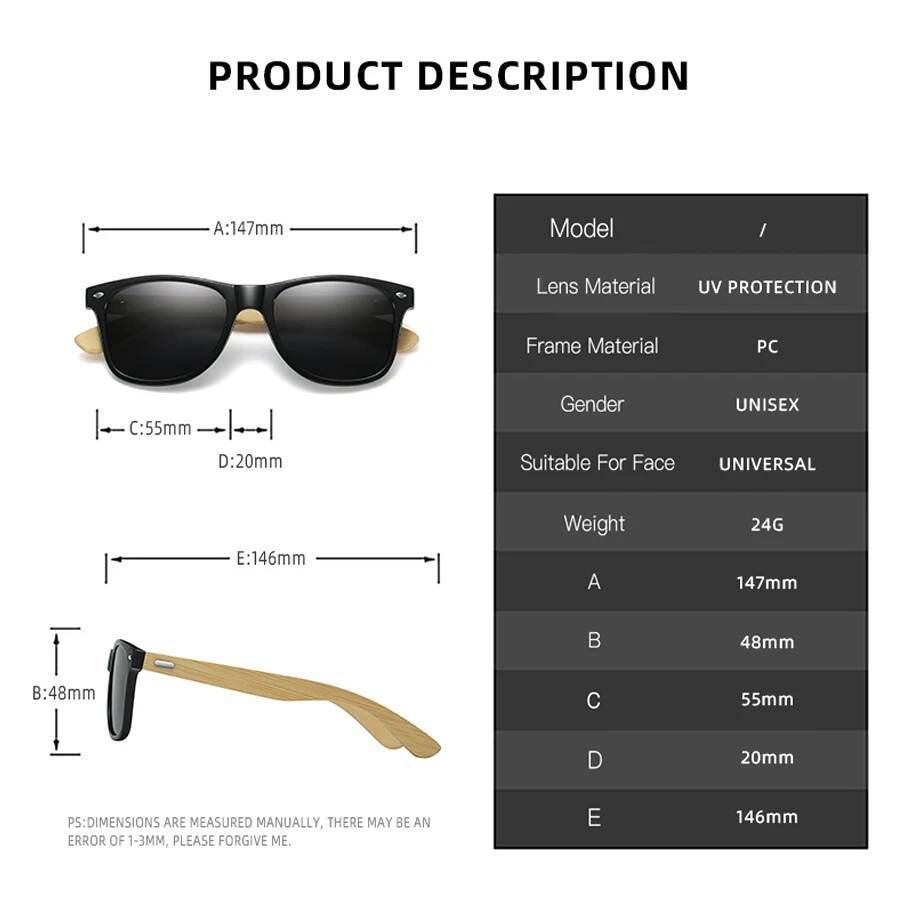 Fashion Bamboo Wood Vintage Square Sunglasses Men Women Brand Designer Sun Glasses Wooden Driving Fishing UV400 Eyewear