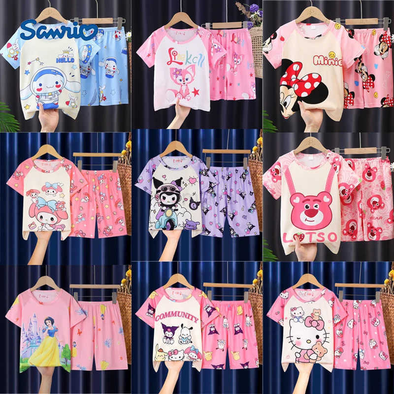 Sanrio Summer Childrens Pajamas Short Sleeve Girls Kuromi Pajama Sets Cartoon Boys Home Clothes Boy Stitch Sleepwear Clothing KidXJ250618XJ250618