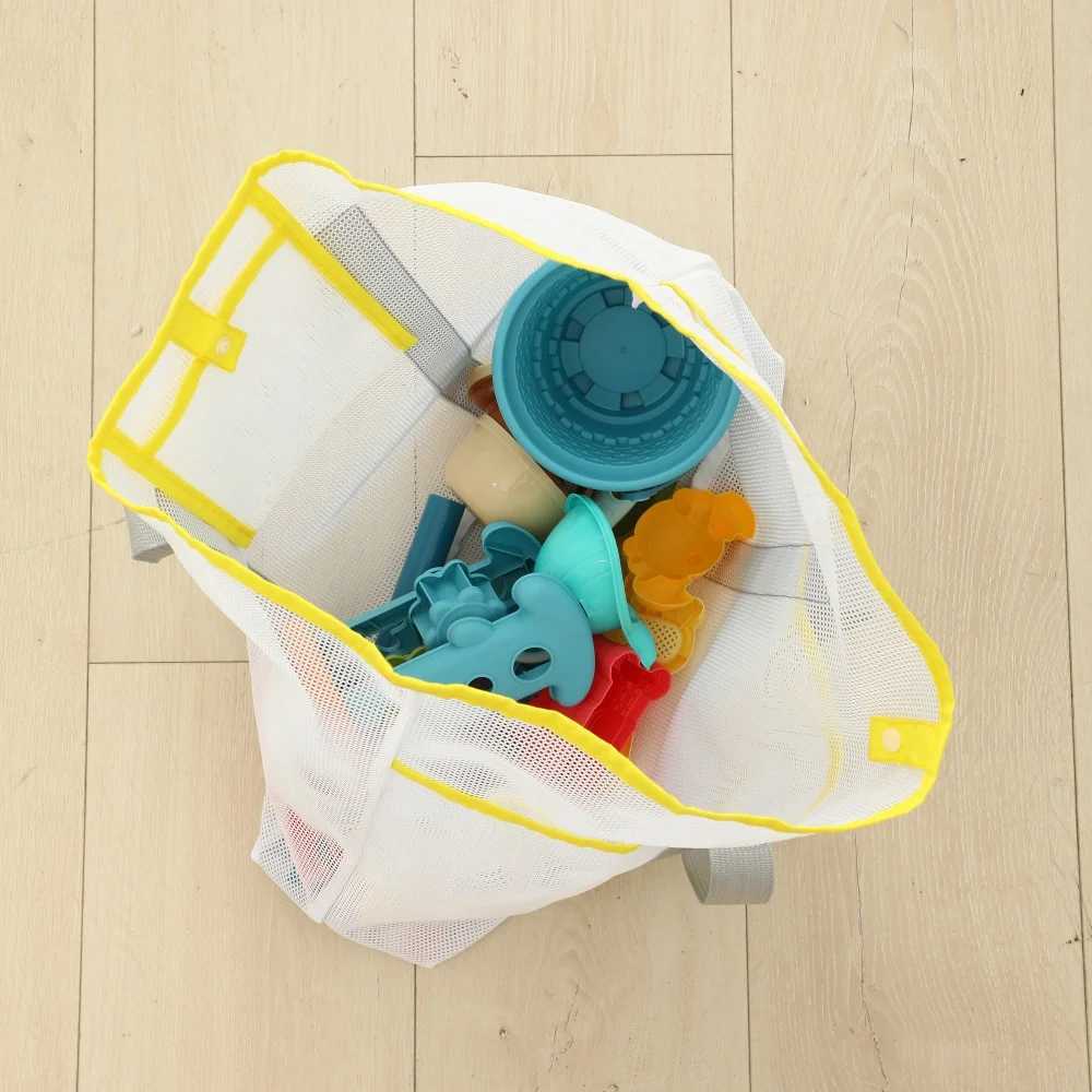 Breathable White Mesh Beach Bag Summer Large Capacity Lightweight Tote Wide Opening Padded Shoulder Strap Durable Sand-Resistant B250618
