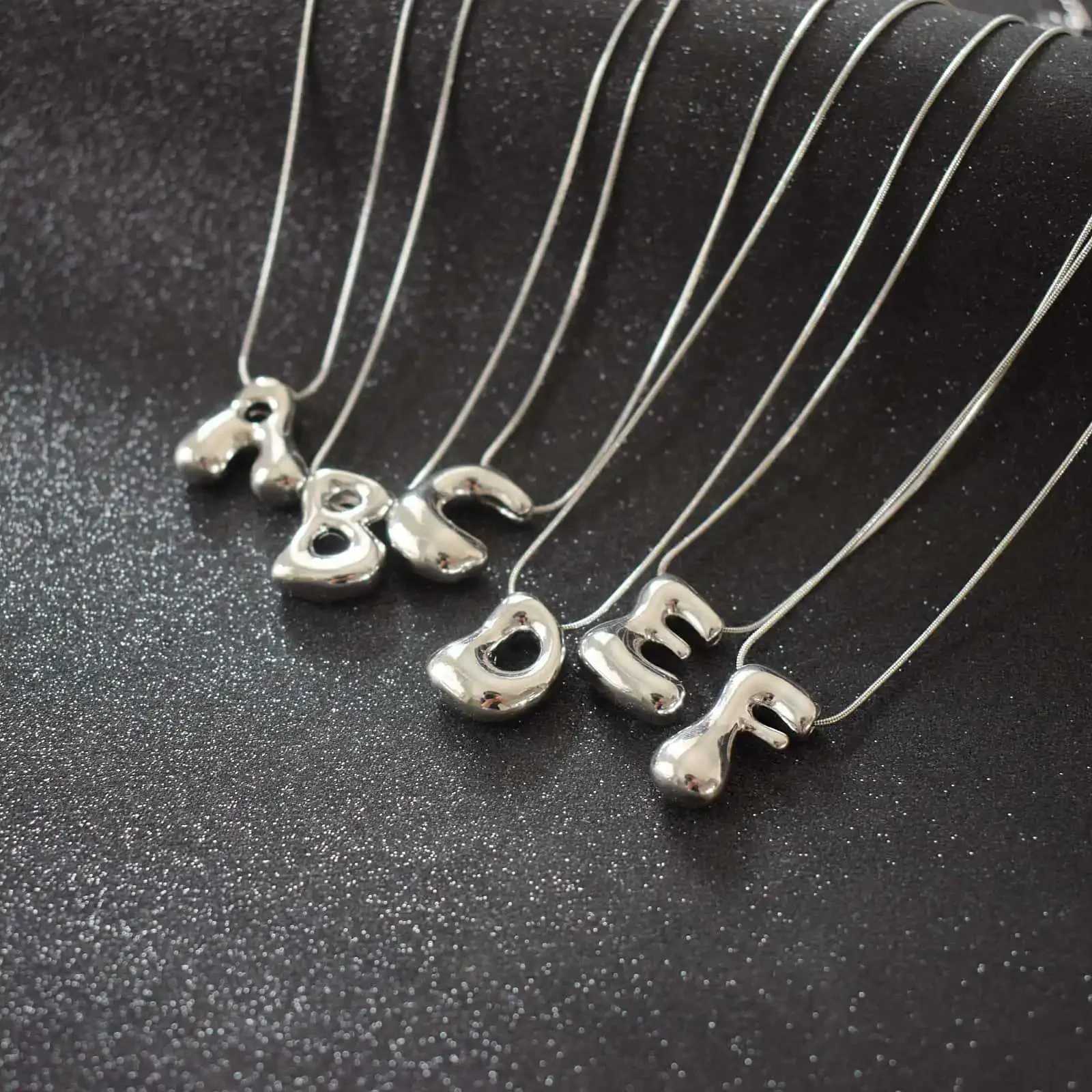 Silver Color Bubble Balloon A-Z Alphabet Pendant Necklace Women Waterproof Stainless Steel Chunky Letter Box Chain Choker Gifts W250618