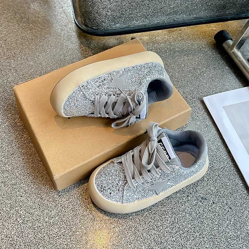 School Student Lace-up Sequins Star Casual Running Shoes Kids Sneakers Thick Sole Spring/Autumn Fashion New Round Head Popular Z250618