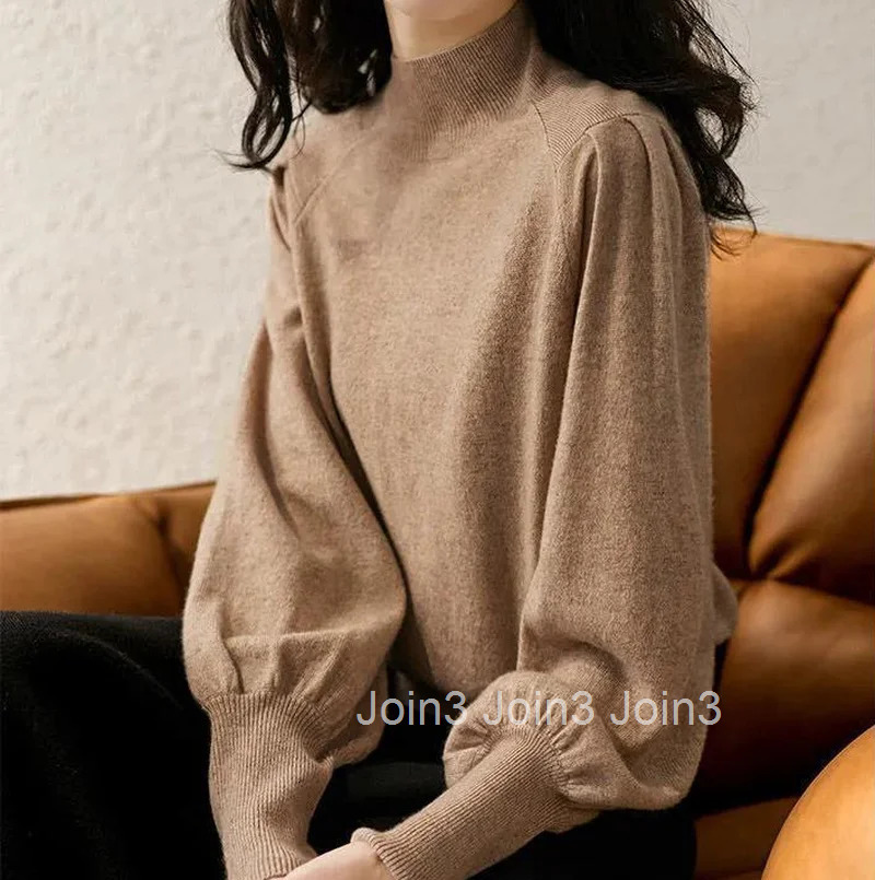 Ladies Sweaters Gigh Neck Jerseys Brown Pullover Knitted Top for Women Turtleneck Black Fashion 2025 Cashmere Streetwear Jersey