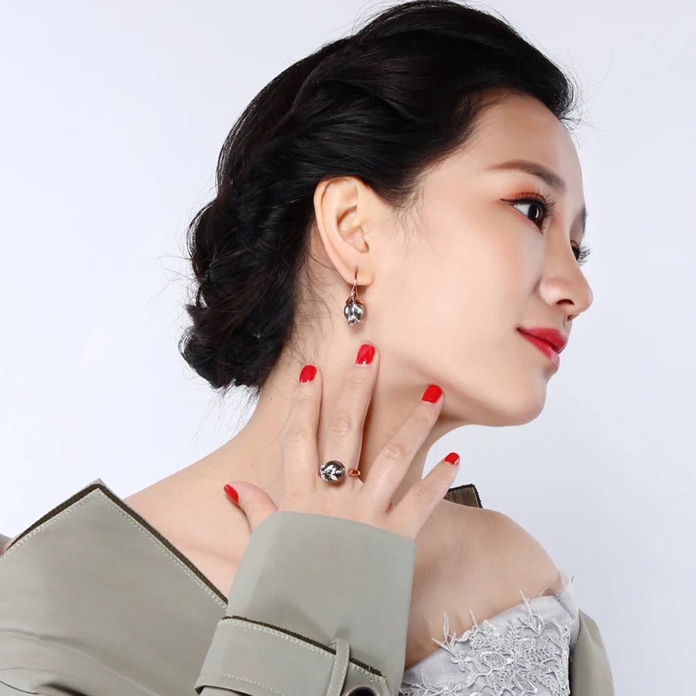 Drop Rose gold and White color Grey pearl cubic zircon crystal Wholesale jewelry lots Dangling earrings 250617