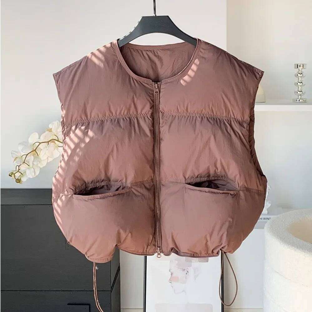 Short White Duck Sleeveless Down Coat Women New Winter Loose Vest Hem Zipper Up Warm Casual Solid Puffer Jacket