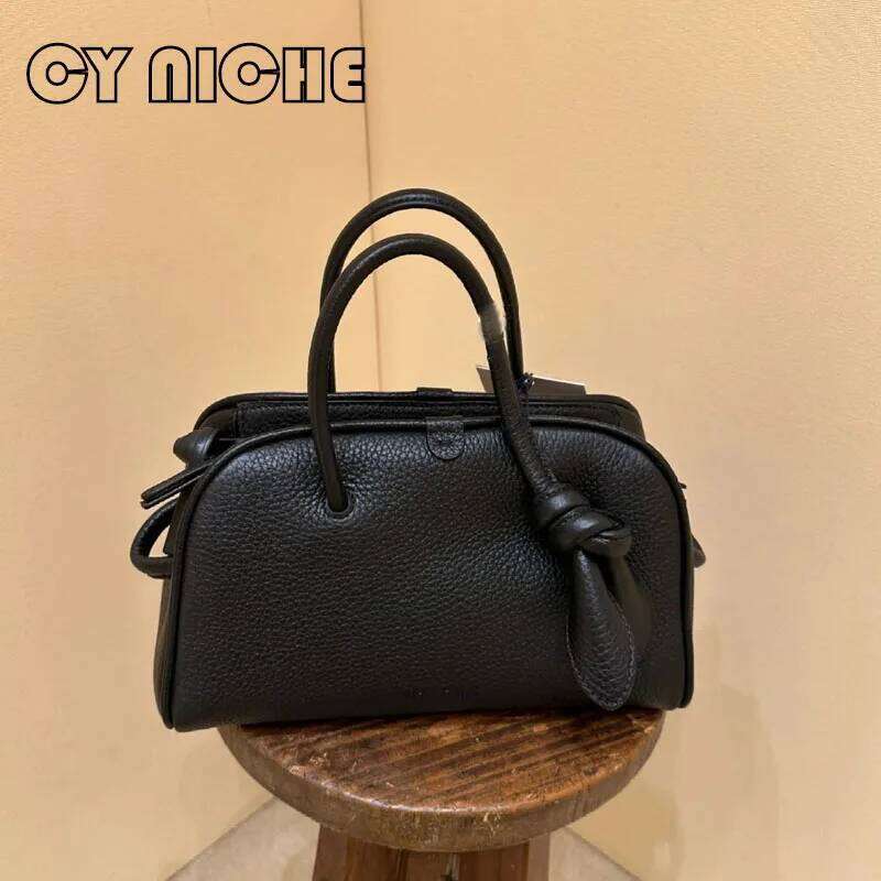 2025 Spring/Summer Design Boston Premium Niche Handbag Genuine Leather Messenger Yellow Black Tote Bag New