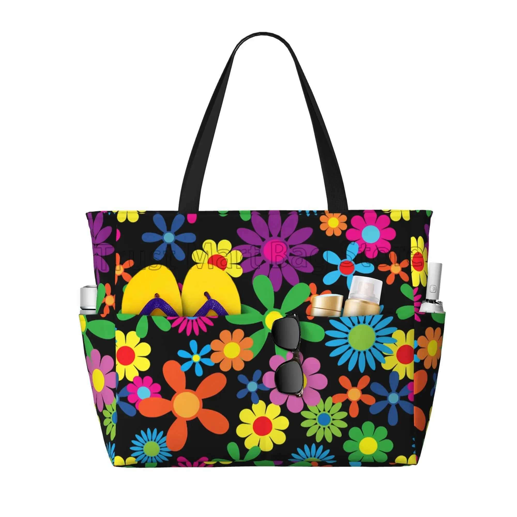 ie Flowers Large Beach Tote Bag Waterproof Sandproof Zipper Beach Tote Bags for Pool Gym Grocery Travel B250618